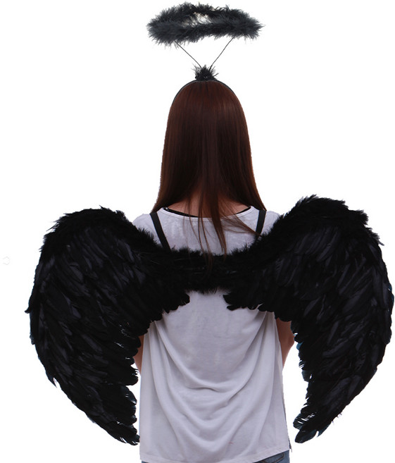 Party09 天使翅膀 + 圓形天使髮箍套組, 1套, 黑色