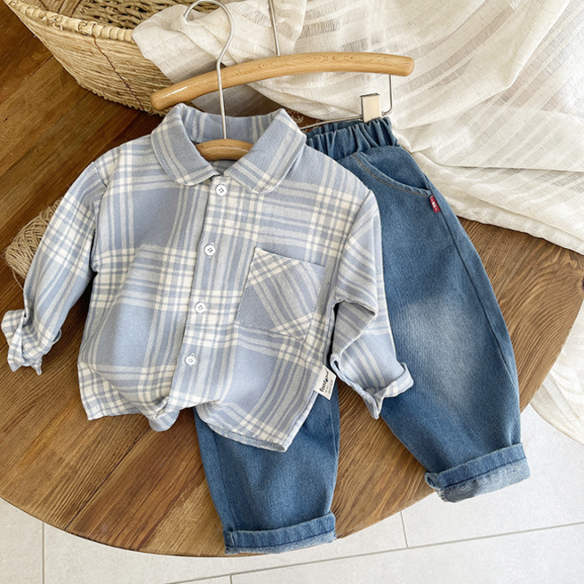 미소파파 엘리트 체크셔츠 + 데님팬츠 세트