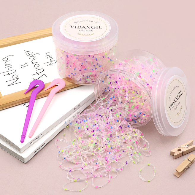 비단길 츄잉원통 대용량 고무줄 머리끈 세트 + 이지컷 고무줄 칼 2p