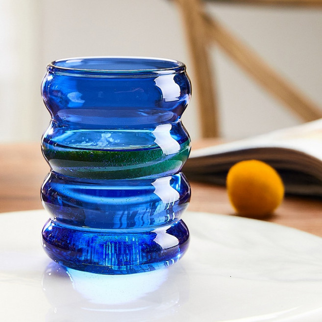아메리칸로드 통통 물결 글라스 홈카페 유리컵 320ml HR2002, 블루, 1개
