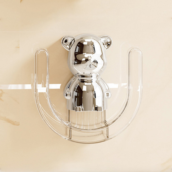 더플로우커머스 모드플러스 곰돌이 무타공 벽걸이형 욕실 슬리퍼 건조걸이 후크, 02 투명, 1개