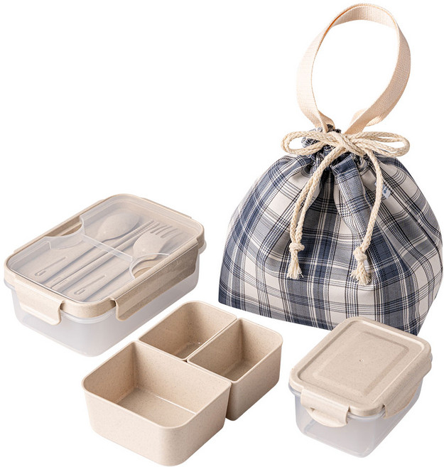 나누담 데일리 도시락 1100ml + 국통 450ml + 커트러리 + 보냉백, 네이비, 1세트