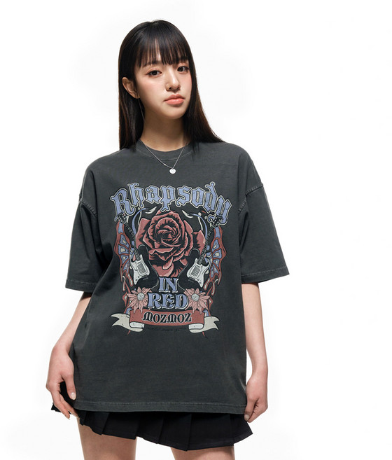 모즈모즈 남녀공용 피그먼트 랩소디 오버핏 통기성 반팔 티셔츠