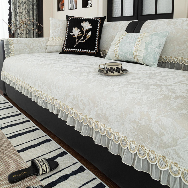 알럽홈 레이스 포인트 자수 나염 소파 커버 L261-0090, 베이지, 1개