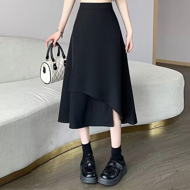 Goodif 女款不對稱傘狀長裙 高腰摩登日常穿搭