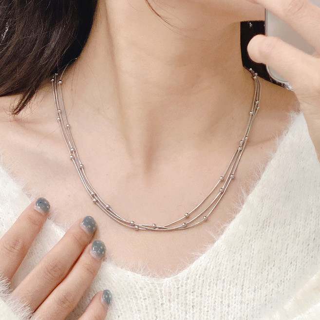 gelluna 女性用全醫療鋼三層圓珠鍊層次感細項鍊 M-152