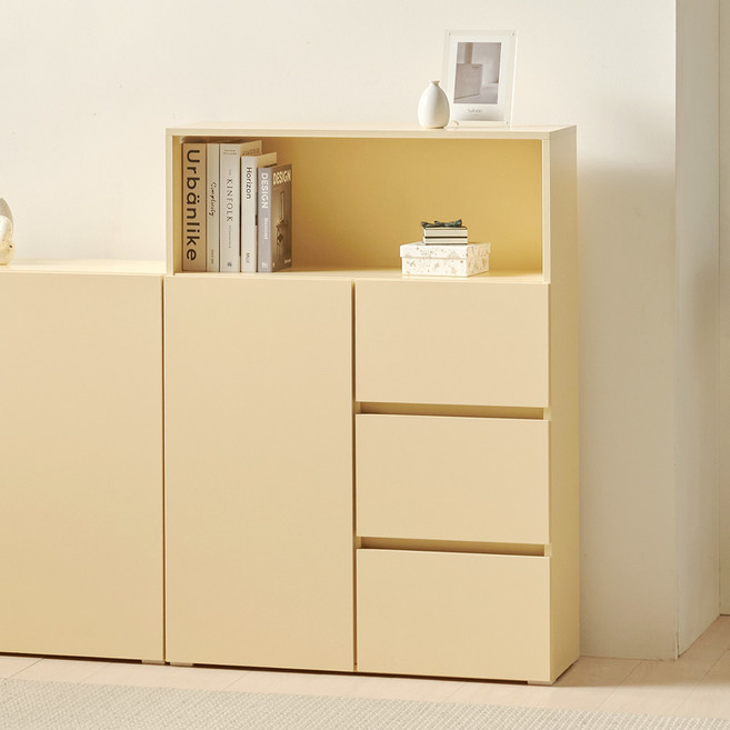 룸앤디 모노 더높은 서랍수납장 800 상부오픈형 방문설치, 버터옐로우, 3단