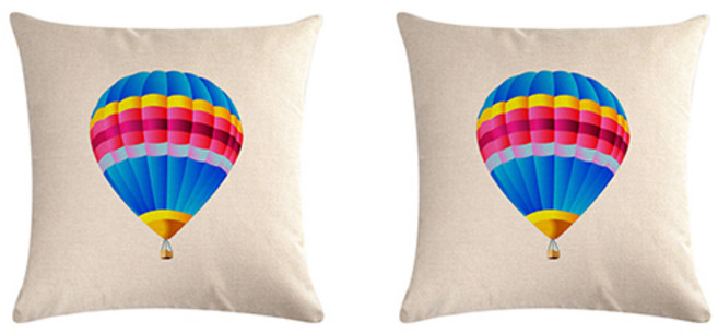 더플로우 둥실 두둥실 떠다니는 열기구 일러스트 리빙홈 쿠션 커버 2p