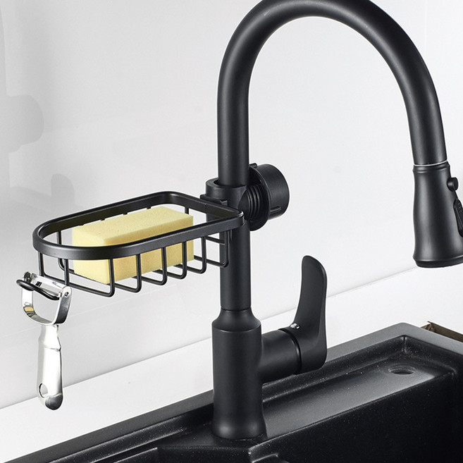 마메 무타공 싱크대 수세미 거치대, 블랙, 1개