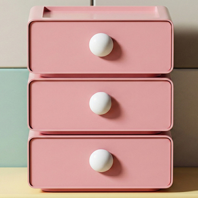 데일로그 파스텔 서랍형 미니 책상 정리함 3p, 핑크, 1단