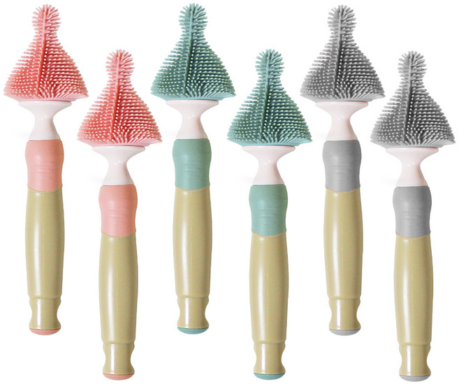 하이비 다용도 실리콘 젖꼭지 세척솔 3종 세트, 핑크, 민트, 그레이, 2세트