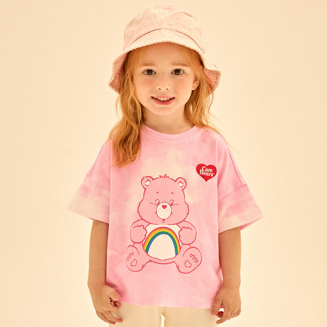 케어베어 아동용 통기성 케어베어즈 세미크롭 물나염 티셔츠