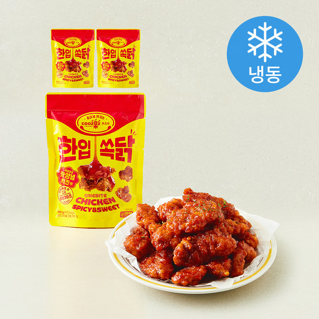 쿠즈락 한입 쏙닭 핫양념치킨 (냉동), 180g, 3개