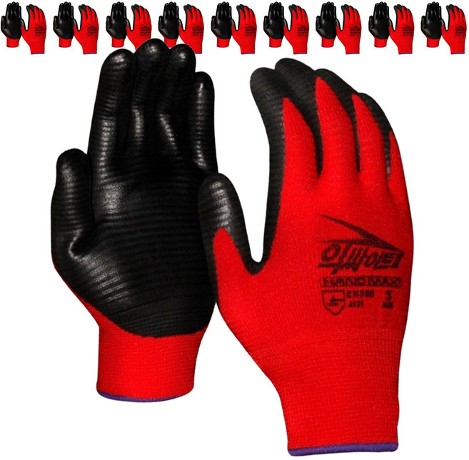 핸드맥스 익싸이트 가볍고 편한 NBR 코팅장갑 나일론 양손세트 S, 레드, 10세트