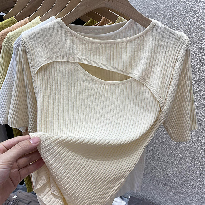 Elsso 女款夏季高爾夫球裝日常高領前開衩設計針織毛衣