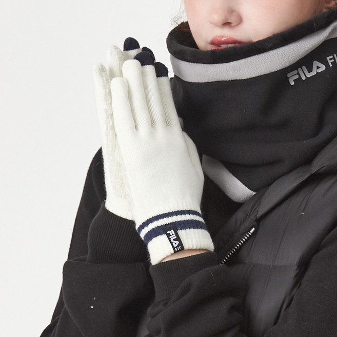 휠라 남성용 핏 니트 터치 장갑 양손착용 세트, 아이보리, 1개