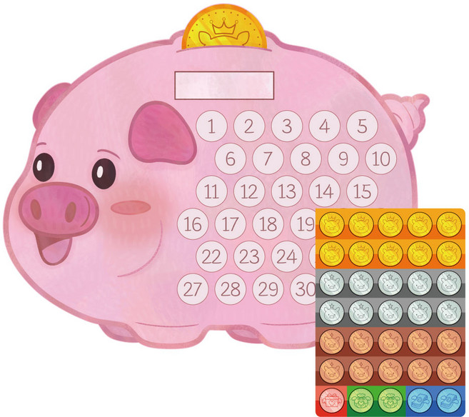 키룸 아동용 말랑폭신 돼지저금통 칭찬스티커판 세트, 돼지저금통-복이, 1세트
