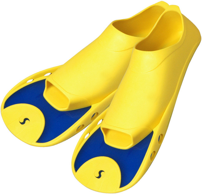 살바스 F5 숏핀 오리발 양발착용, 노랑 + 파랑