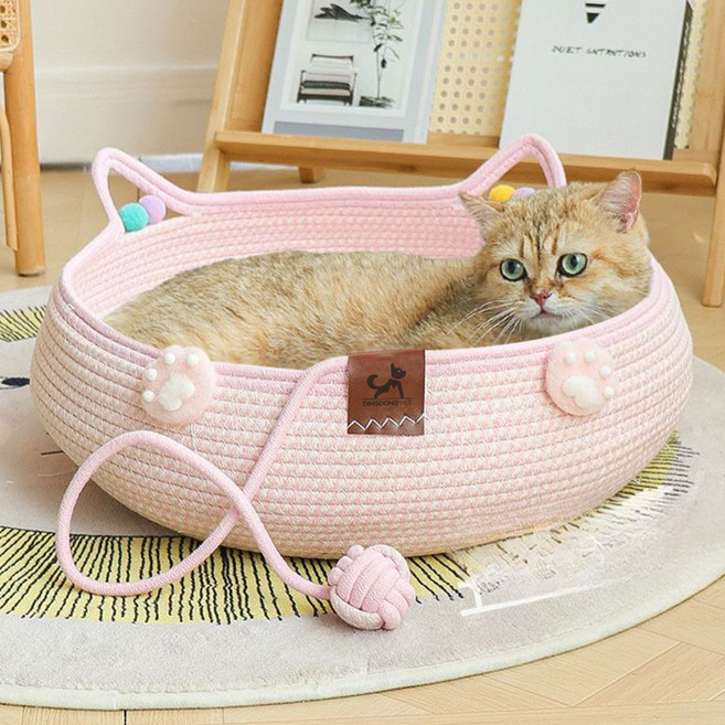 딩동펫 고양이 로프 공놀이 스크래쳐 하우스, 핑크, 1개