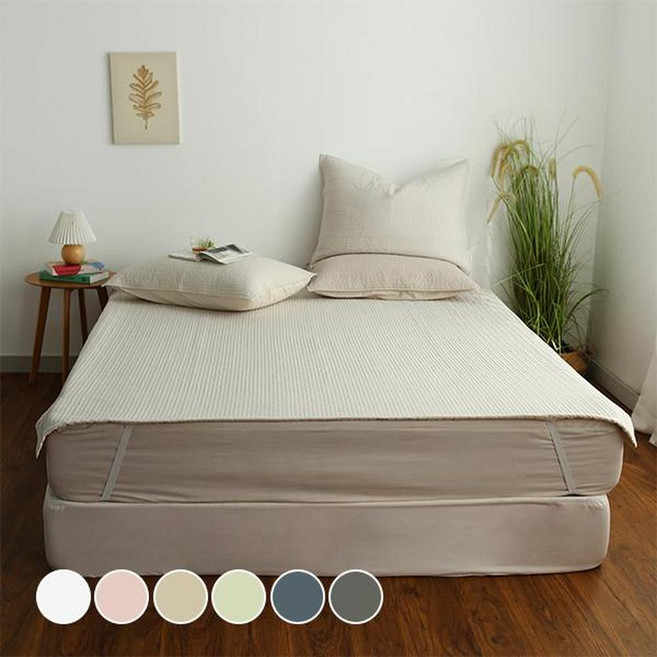 韓國 amante 經典2 條紋絎縫顏料染床墊, 豆漿白