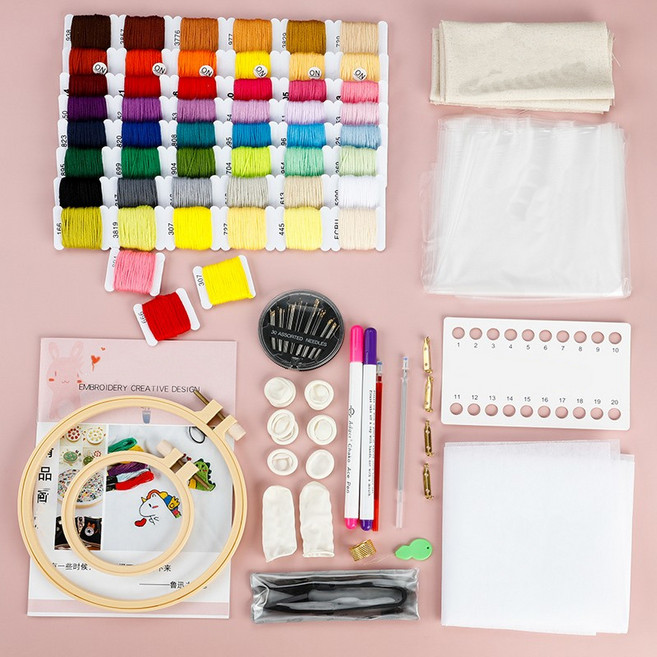 마다꾸미 십자수용 실 51색 +기초 도구 세트, 혼합색상, 1개