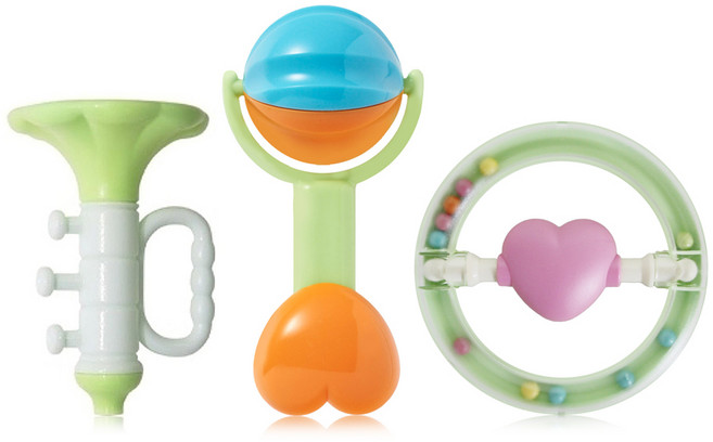 Greenlife 옥수수 나팔 + 하트 + 우주선 딸랑이 3종, 랜덤발송, 1세트