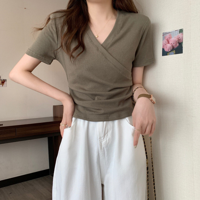 디멜디 여성용 브이넥 슬림핏 쿨링 데일리 기본 반팔티셔츠