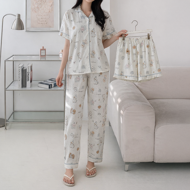 티앤쿠키 여성용 잠옷 반팔 긴바지 반바지 26DT1083