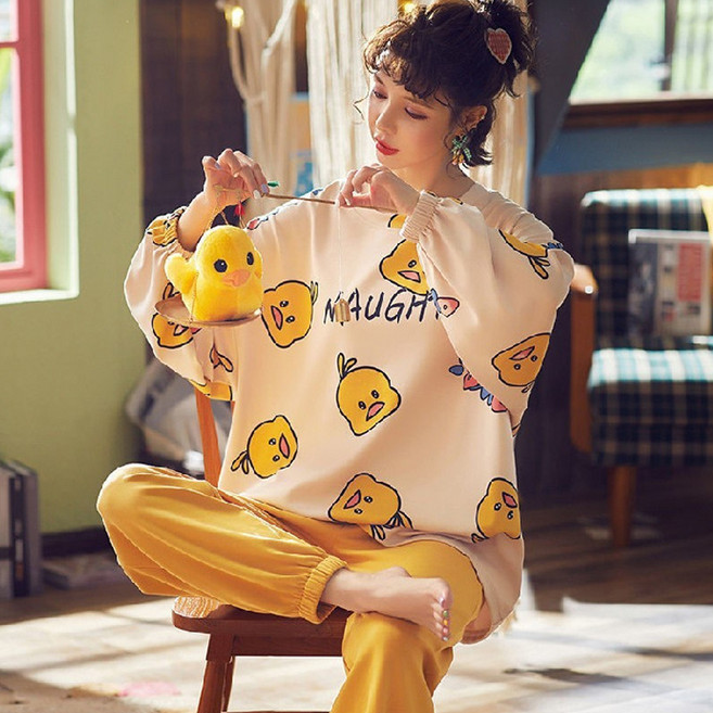 엘쏘 여성용 캐릭터 프린팅 긴팔 잠옷 세트