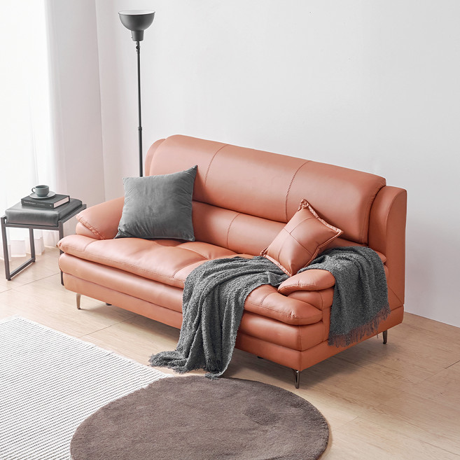 서울소호 도우 2인용 가죽소파 + 쿠션 1p 세트 방문설치, 브라운