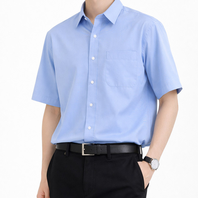 Guystory 男士夏季Holins防皺寬鬆素色短袖襯衫