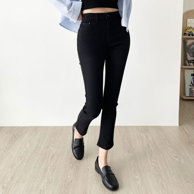 플랜데이 여성용 숏/미디움/롱 기장 심플 캐주얼 스판 일자핏 스키니 팬츠