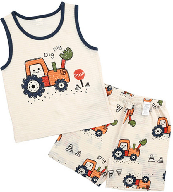Maykids 男童挖土機印花無袖背心套裝