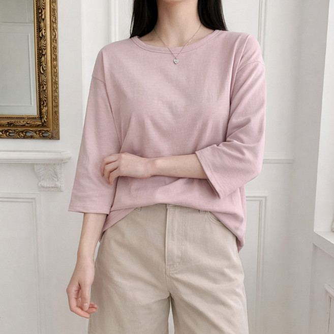 Lalaon 女款圓領竹節棉八分袖T恤 26TSP3702