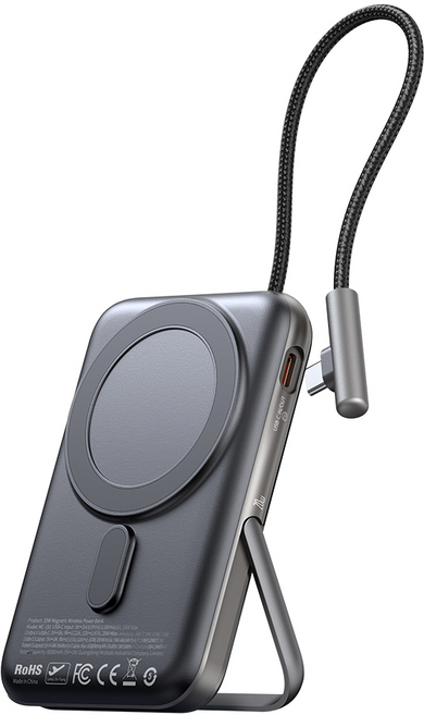 Mcdodo 麥多多 20W Magsafe磁吸無線充行動電源 帶線支架便攜充電寶 10000mah, 黑色, MC-1811