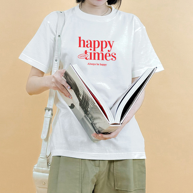 험블스튜디오 여성용 통기성 해피타임 레터링 17수 롱티 반팔티 KK_127_085