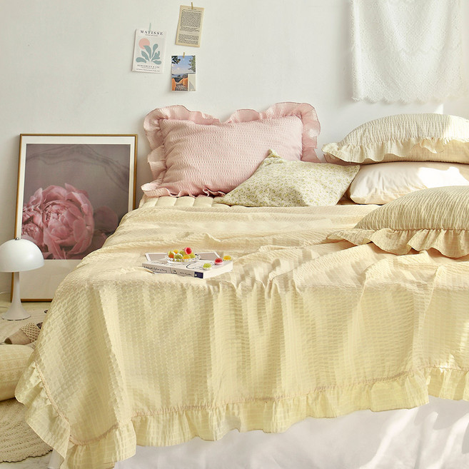 데코원 허니팝 프릴 시어서커 여름이불 2p, 레몬옐로우