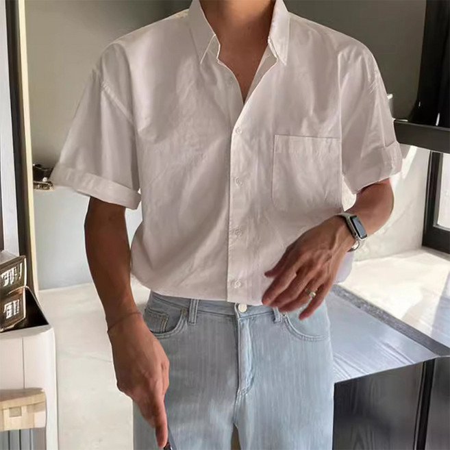MarketA 男士J口袋短袖襯衫