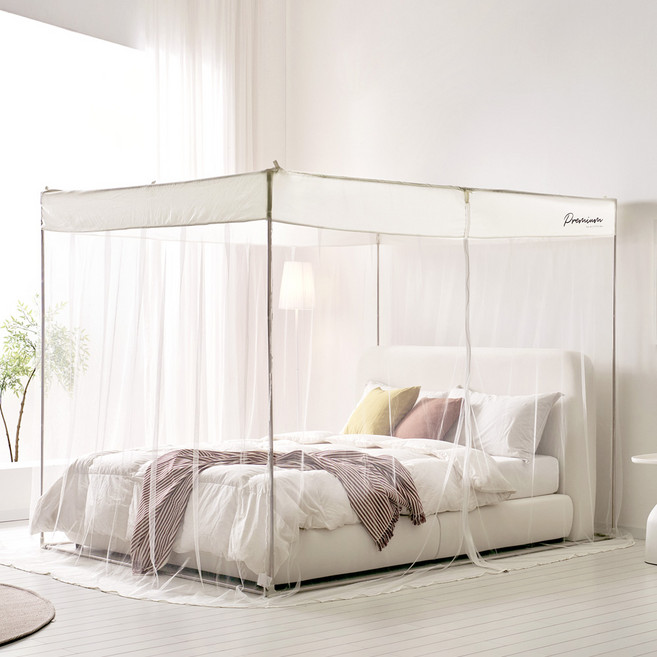 알뜨리 지퍼식 사각 모기장 + 스텐봉 세트, 마시멜로