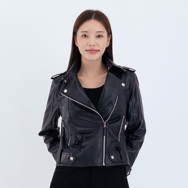 Elsso 女款翻領騎士夾克皮衣