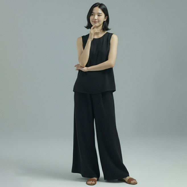 페이퍼먼츠 비앙카 민소매 와이드 팬츠 투피스 세트 14575