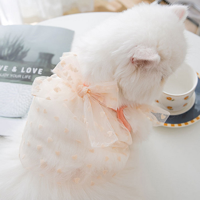 아티펫 반려동물 하트패턴 메쉬 리본 슬링 티셔츠, 오렌지, 1개