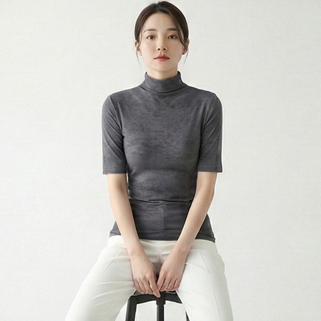 소니오 여성용 하프넥 나염 반팔 니트