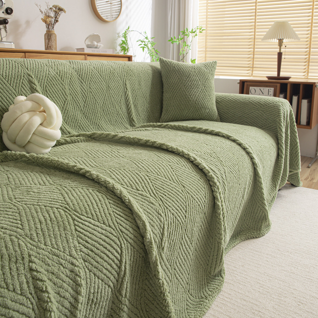 Theia 絨毛素色毛巾毯兩用沙發罩, 波浪綠, 1個