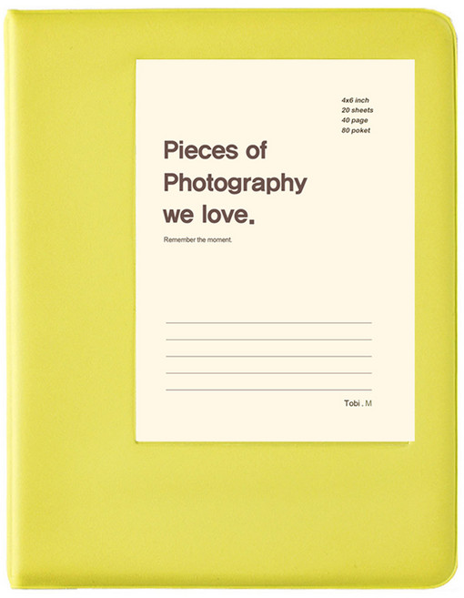 문구백서 비비드 4x6 포켓식 포토앨범, 라임(흑색내지), 40매