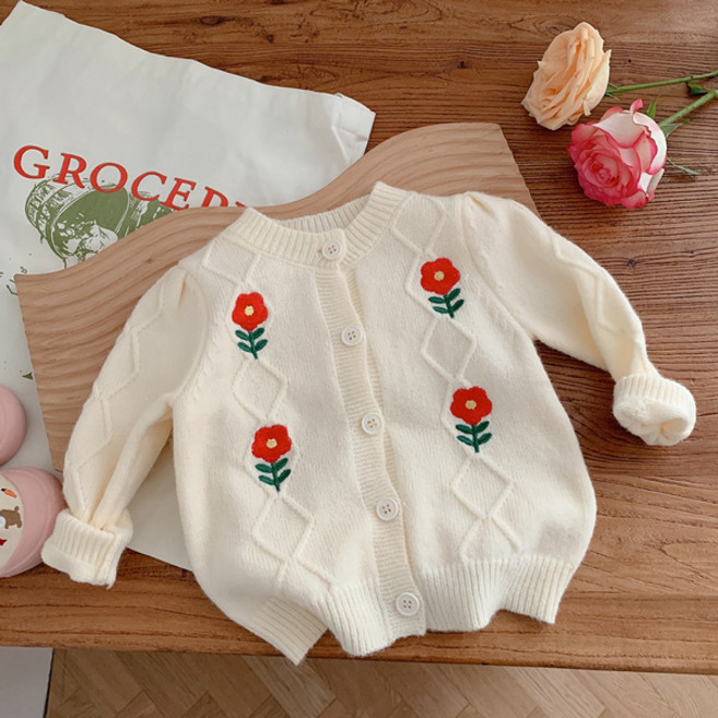 조이멀티 엠케이 유아용 까멜리아 플라워 자수 니트 가디건