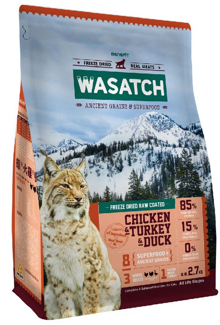 WASATCH 瓦莎奇 原生貓糧, 3種白肉(雞 + 火雞 + 鴨), 2700g, 1袋