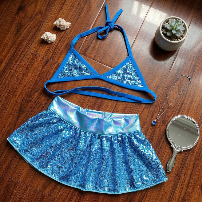 웨이비데이즈 반려동물 스팽글 반짝이 비키니 수영복 W265-0164LBUL, 라이트블루, 1개