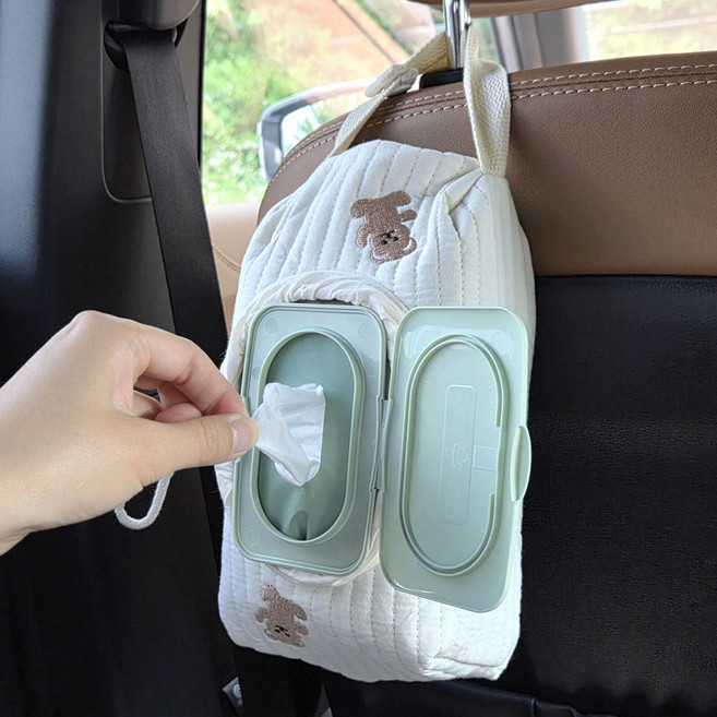 대한오토모빌 차량용 어디든 툭 걸어 물티슈 파우치 휴대용 커버 캠핑용 케이스, 베어베어, 1개