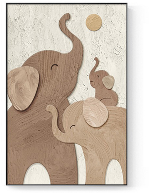 더플로우커머스 모던 패밀리 코끼리 아트 감성 인테리어 액자 브라운패밀리B, 블랙